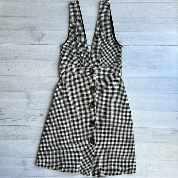 Topshop Plaid Stretch Low V Knit Button Up Dress US 2 - Picture 2 of 7